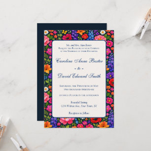 Invitación Flores Coloridas Brillantes sobre Fondo Negro