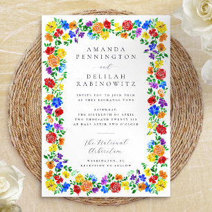 Invitación Flores Coloridas de Arcoíris de Primavera Boda Org
