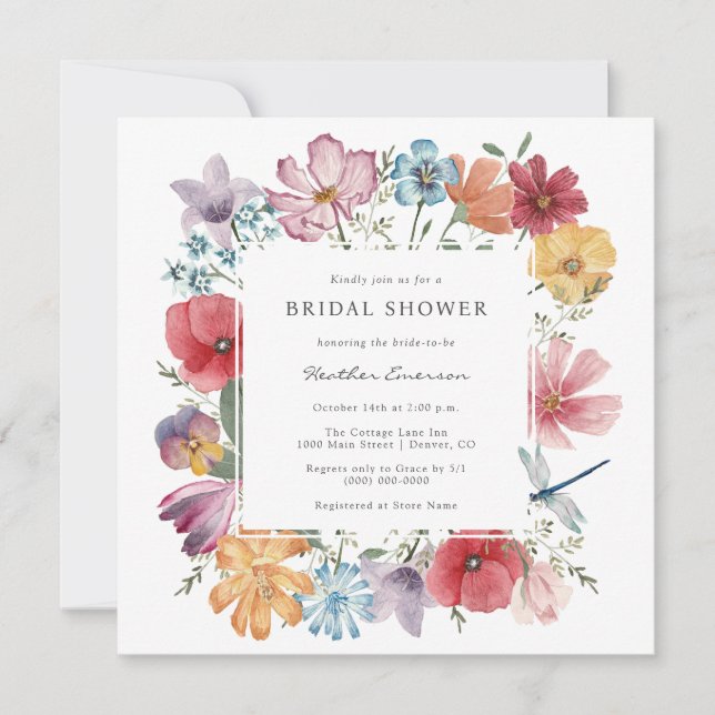Invitación Flores coloridas Ducha de novia (Anverso)