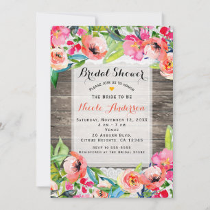 Invitación Flores Coloridas Floral Moderno Chic Lace & Madera