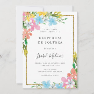 Invitación Flores coloridas Frontera Dorada Ducha de Novias E