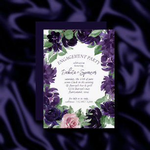 Invitación Flores Compromiso con rosas moradas y rosas