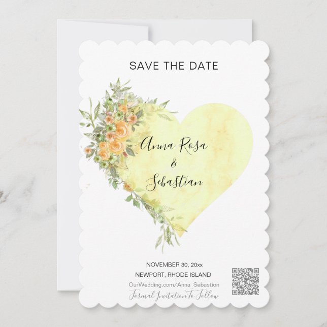 Invitación *~* Flores Corazón AR6 QR - BODA GUARDAR LA FECHA (Anverso)