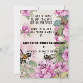 Invitación Flores Cosmos Éphemera y Ducha Bridal de Abejas