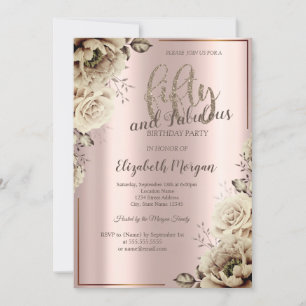 Invitación Flores Cumpleaños 50 Rose Gold