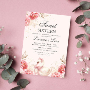Invitación Flores Cumpleaños Fiesta Dorada Dulce Dieciséis