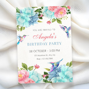 Invitación Flores cumpleaños pájaro