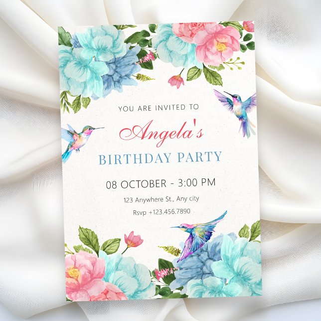 Invitación Flores cumpleaños pájaro (Subido por el creador)
