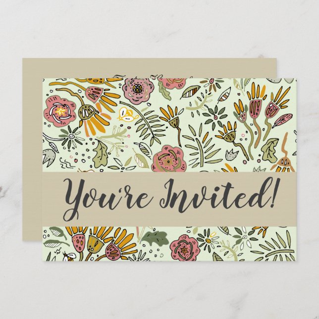 Invitación Flores de abejas florales acuáticas elegantes y mo (Anverso / Reverso)