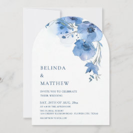 Invitación Flores de Acuarela Azul Arco Blanco