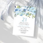 Invitación Flores de acuarela azul cielo 21 Fiesta de cumplea<br><div class="desc">Flores de color azul cielo Invitación a fiesta de cumpleaños 21 Ver colección de coincidencias en Nicho y tienda de nidos</div>