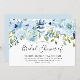 Invitación Flores de acuarela azul cielo ducha de novia