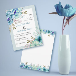 Invitación Flores de acuarela azul floral menta verde boda