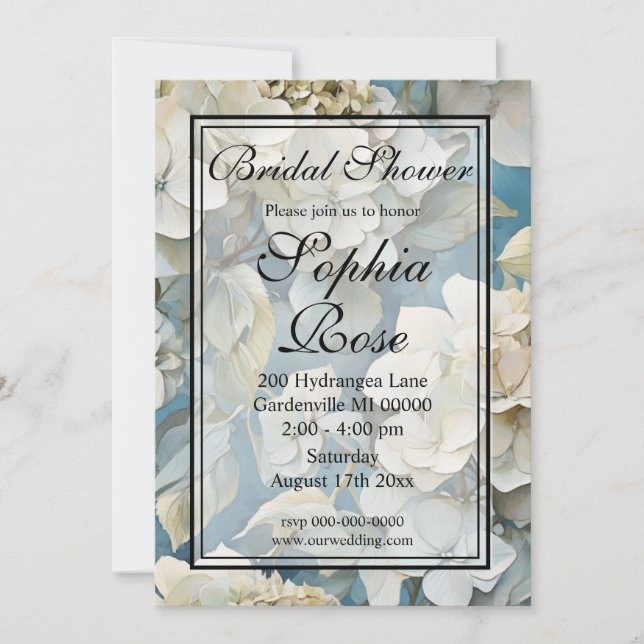 Invitación Flores de acuarela azul polvorientas y elegantes (Anverso)