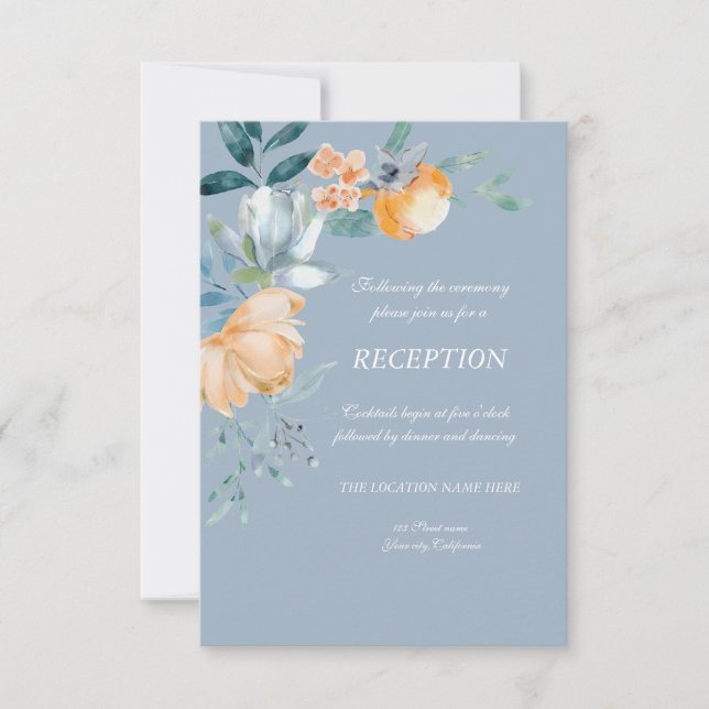 Invitación Flores de Acuarela Azul Polvoriento (Anverso)