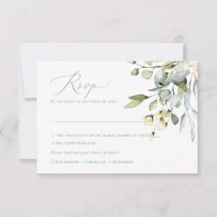 Invitación Flores de Acuarela Azul Polvoriento Goma Eucalipto
