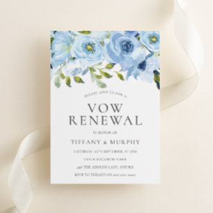 Invitación Flores de Acuarela Azul Renovación de Votos Aniver