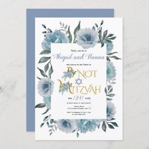 Invitación Flores de acuarela azul turbia floral B'Not Mitzva