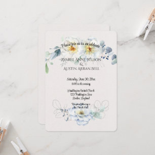 Invitación Flores de acuarela azules y blancas