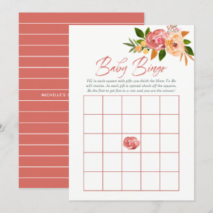Invitación Flores de acuarela Baby Shower Bingo de bebé