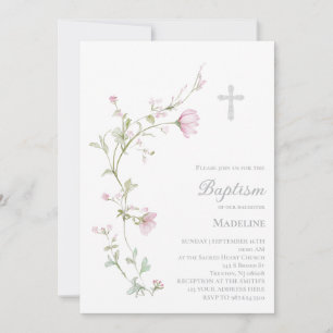 Invitación flores de acuarela Bautizo