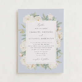 Invitación Flores de acuarela blanca, boda azul claro