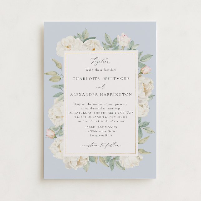 Invitación Flores de acuarela blanca, boda azul claro (Subido por el creador)