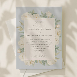 Invitación Flores de acuarela blanca, boda azul claro