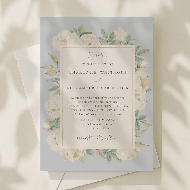 Invitación Flores de acuarela blanca, boda azul claro (Subido por el creador)