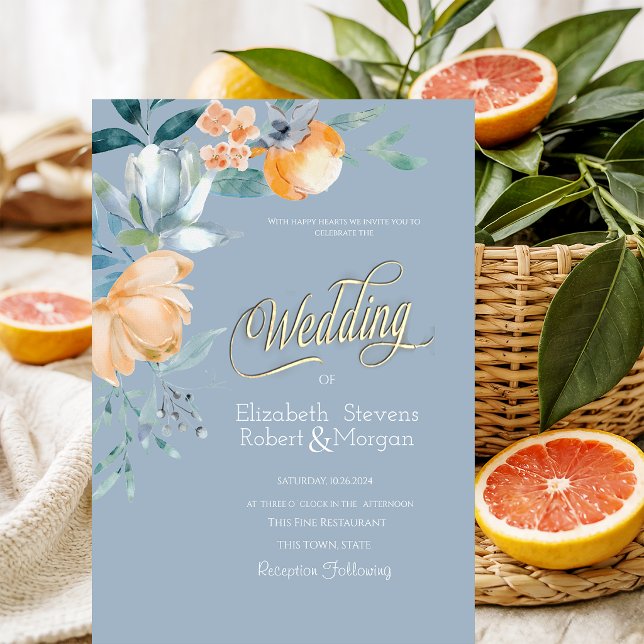 Invitación Flores de Acuarela Boda Azul Polvoriento (Subido por el creador)