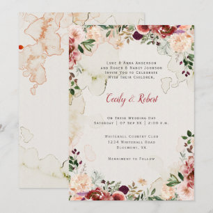 Invitación Flores de acuarela boho de otoño con manchas de té