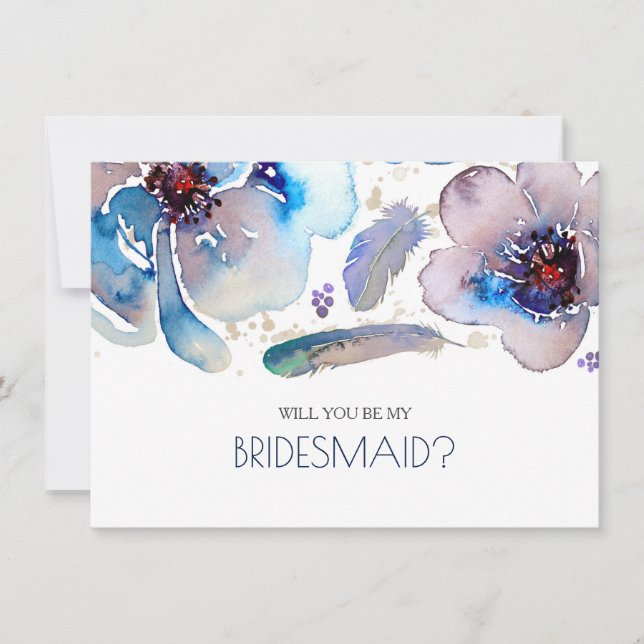 Invitación Flores de acuarela Boho - Serás mi dama de honor (Anverso)