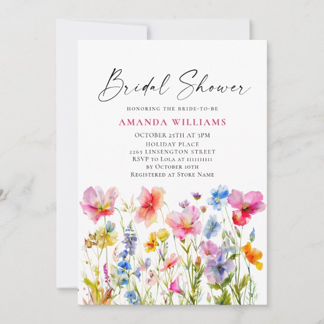 Invitación Flores de acuarela brillante festiva ducha de novi (Anverso)