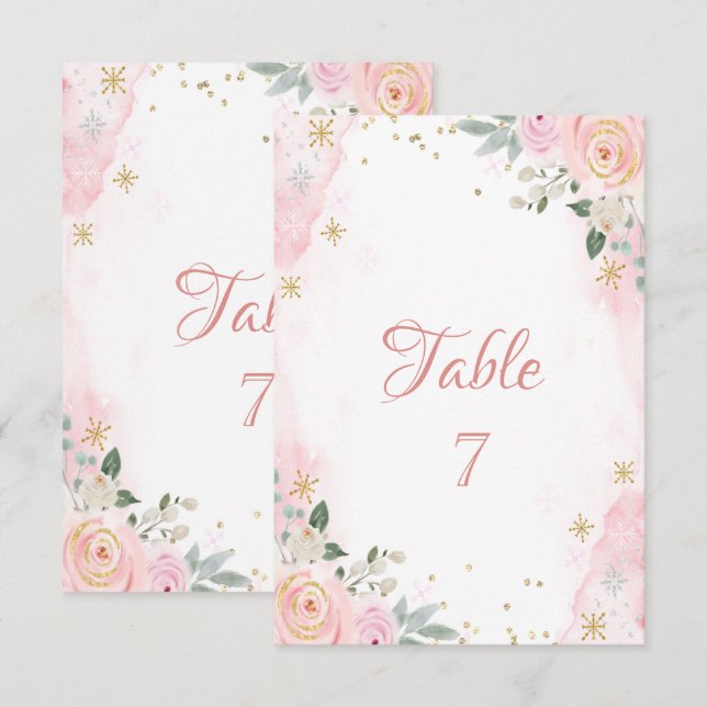 Invitación Flores de acuarela chic copos de nieve  (Anverso / Reverso)