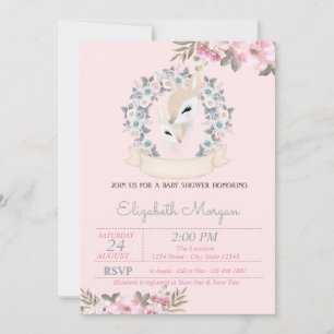 Invitación Flores de Acuarela Ciervos Bebés Baby Shower