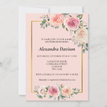 Flores de Acuarela con Marco Rosa Baby Shower