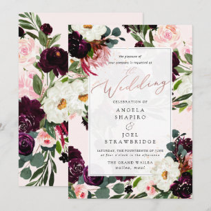 Invitación Flores de acuarela de Burgundy Blush de Rustic Blo