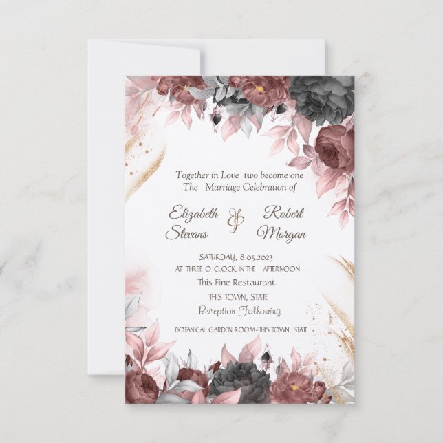 Invitación Flores de acuarela de otoño Chic Boda  (Anverso)