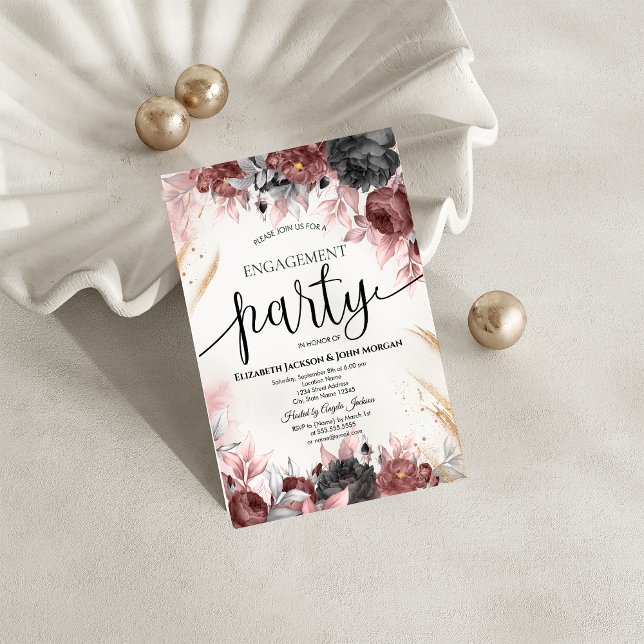 Invitación Flores de Acuarela de Otoño Compromiso  (Subido por el creador)