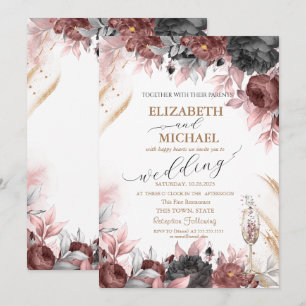Invitación Flores de acuarela de otoño Copa de champán Boda