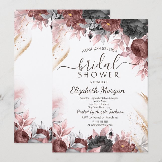 Invitación Flores de Acuarela de Otoño Despedida de Soltera   (Anverso / Reverso)