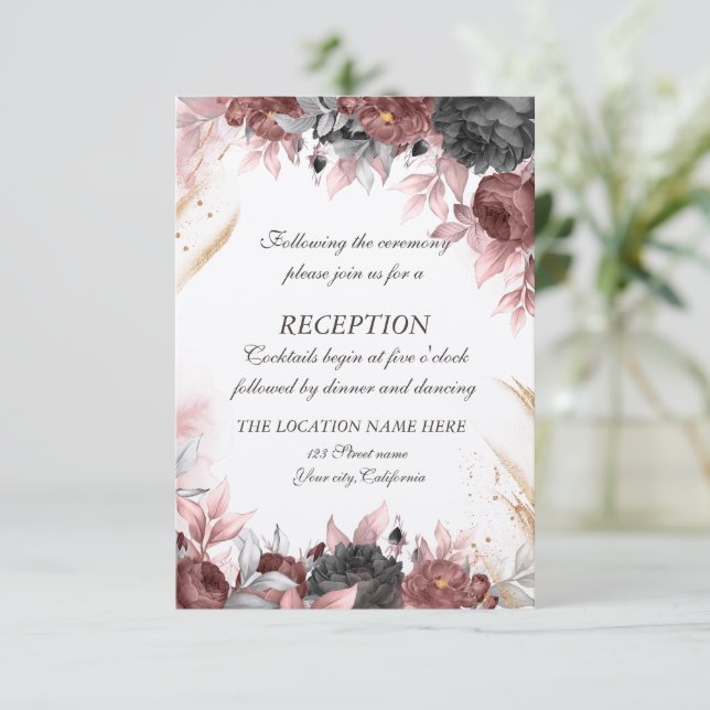 Invitación Flores de Acuarela de Otoño Recepción (Anverso de pie)