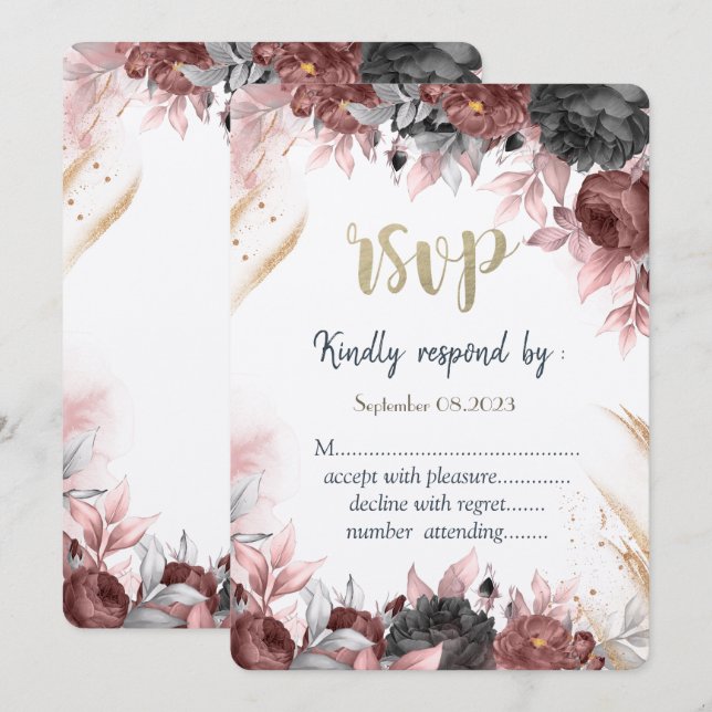 Invitación Flores de acuarela de otoño RSVP de boda   (Anverso / Reverso)