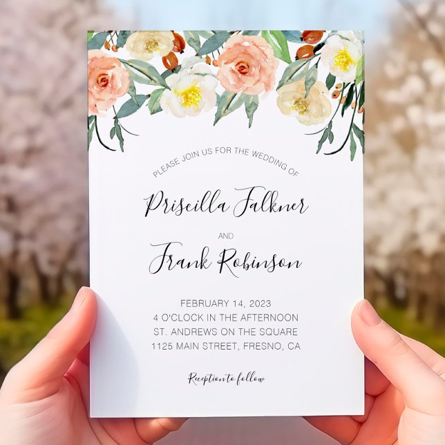 Invitación Flores De Acuarela De Peach En Un Boda (Subido por el creador)