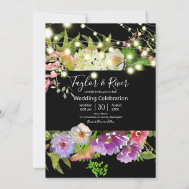 Invitación Flores de Acuarela de Verano con Luces de Cuerda