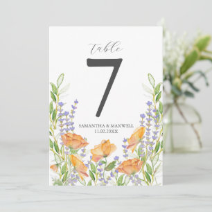 Invitación Flores de acuarela del número de tabla imprimible