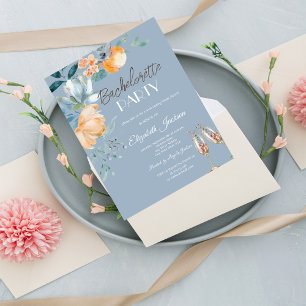 Invitación Flores de Acuarela Dusty Blue Despedida de Soltera