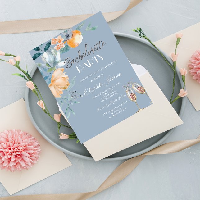 Invitación Flores de Acuarela Dusty Blue Despedida de Soltera (Subido por el creador)