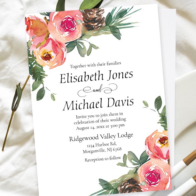 Invitación Flores de acuarela elegantes | Boda floral (Elevate your special day with this captivating watercolor floral wedding invitation.)