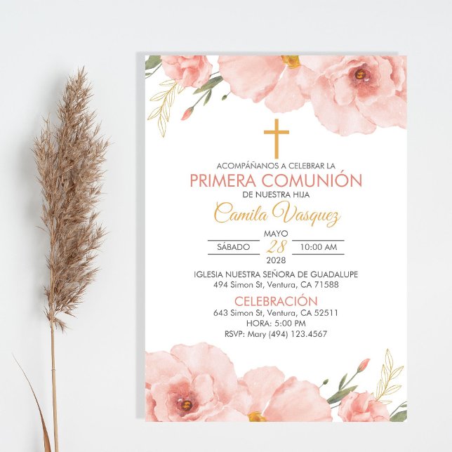 Invitación Flores de acuarela en España Primera Comunión (Subido por el creador)